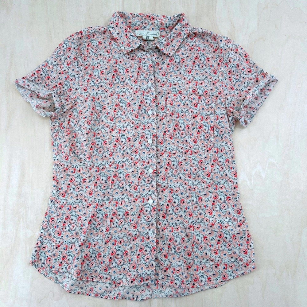 Wms Floral Cottagecore Short Sleeve Button Up Shirt 10 Coral Pink Whimsical LOGG